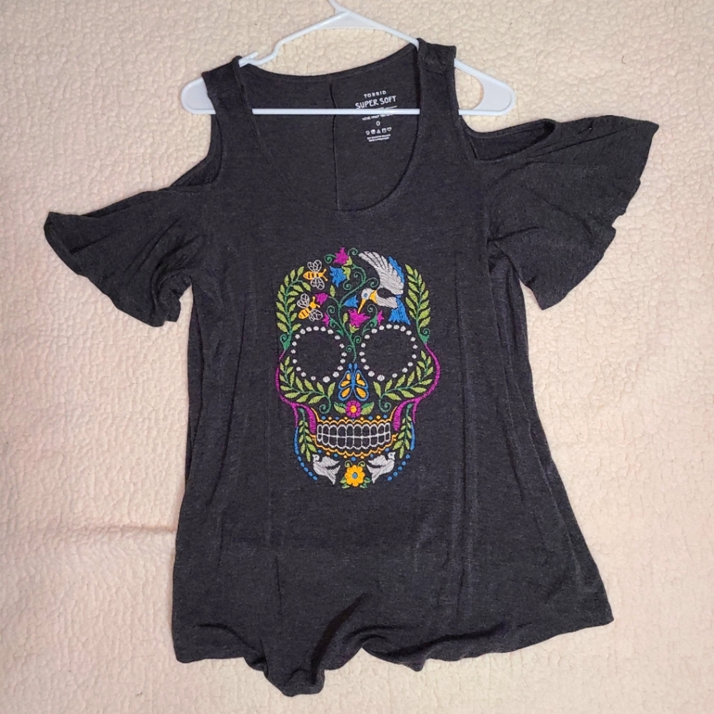 Day of the dead cold shoulder blouse